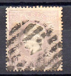 1056.jpg -     Lote:    1056            Portugal       Descrição:         1870/76 &mdash; D. Luís I. Fita direita. CE43, 100 reis lilás, papel liso, denteado 14. Valor de catálogo &euro; 1.580,00. MB e R.        O       Valor Base:     &euro; 120,00     Valor Venda:     Retirado     