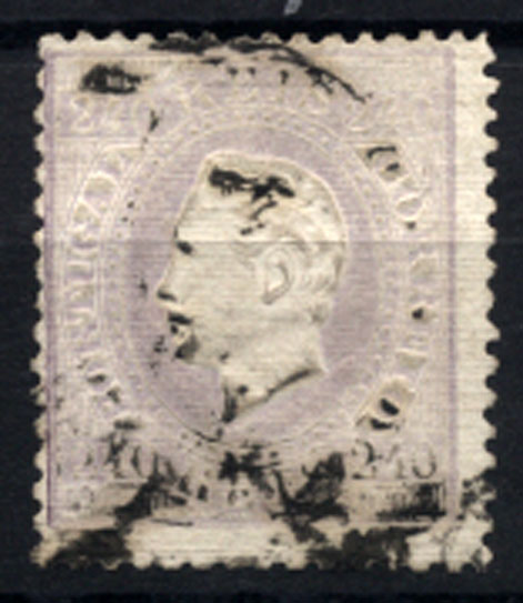 1057.jpg -     Lote:    1057            Portugal       Descrição:         1870/76 &mdash; D. Luís I, fita direita. CE46, 240 reis lilás, denteado 12 &frac12;, papel costelado, horizontal e na frente do selo. Valor de catálogo &euro; 4.270,00.        O       Valor Base:     &euro; 400,00     Valor Venda:     Retirado     