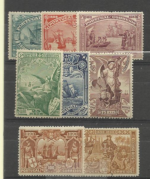 1081.jpg -     Lote:    1081            Portugal       Descrição:         1898 &mdash; 4.º Centenário do Descobrimento do Caminho Marítimo para a Índia. CE148/155. Série completa. Valor de catálogo &euro; 303,00.        **       Valor Base:     &euro; 50,00     Valor Venda:     Retirado     