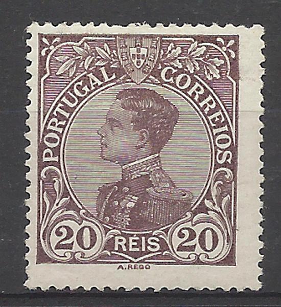 1083.jpg -     Lote:    1083            Portugal       Descrição:         1910 &mdash; D. Manuel II. CE160, 20 reis. Variedade com a impressão em castanho em vez de carmim. Valor de catálogo &euro; 414,00.        **       Valor Base:     &euro; 80,00     Valor Venda:     &euro; 80,00     