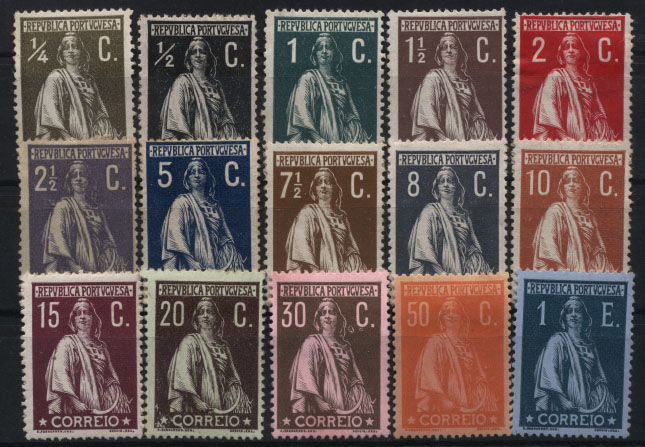 1089.jpg -     Lote:    1089            Portugal       Descrição:         1912 &mdash; Ceres. CE206/220. Série completa. Selos de 2 &frac12; e 5c com ligeiros pontos de óxido e selos de 50c regomado. Os restantes selos em bom estado. Valor de catálogo &euro; 1.480,00.        **       Valor Base:     &euro; 180,00     Valor Venda:     Retirado     