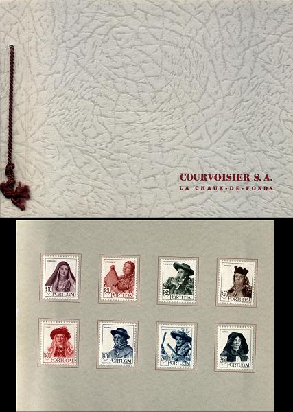 1133.jpg -     Lote:    1133            Portugal       Descrição:         1947 &mdash; Costumes Portugueses * 2.ª emissão. CE677/684. Carteira com a série completa + bloco, editada pelos produtores dos selos: COURVOISIER S.A. Série com charneira e bloco sem charneira. MB e MR.        CRT       Valor Base:     &euro; 150,00     Valor Venda:     Retirado     