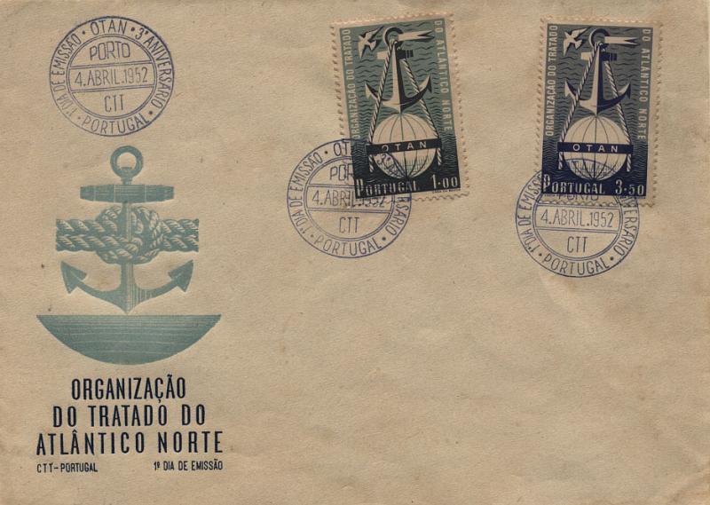 1147.jpg -     Lote:    1147            Portugal       Descrição:         1952 . 3.º Aniversário da OTAN. CE749/750. FDC com a série completa, obliterado com carimbo do PORTO. B e MR.        FDC       Valor Base:     &euro; 30,00     Valor Venda:     &euro; 30,00     