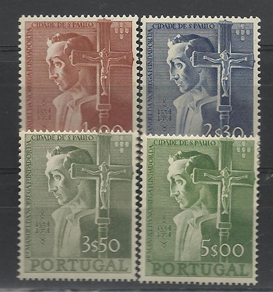 1154.jpg -     Lote:    1154            Portugal       Descrição:         1954 &mdash; 4.º Centenário da Fundação da Cidade de S. Paulo. CE802/05. Série completa. Valor de catálogo &euro;253,00.        ***       Valor Base:     &euro; 50,00     Valor Venda:     Retirado     