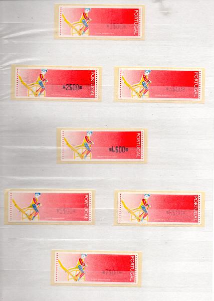 1179.jpg -     Lote:    1179            Portugal       Descrição:         1992 &mdash; Brinquedos Populares * Ciclista. ETQ6 &mdash; Lote composto por 70 etiquetas sendo 39 novas e 31 usadas. Valores para o correio ordinário de 38$, 70$, 155$ - 40$, 75$, 170$ e CA 75$ e 350$. Lote a ver.        Lote       Valor Base:     &euro; 28,00     Valor Venda:     &euro; 28,00     