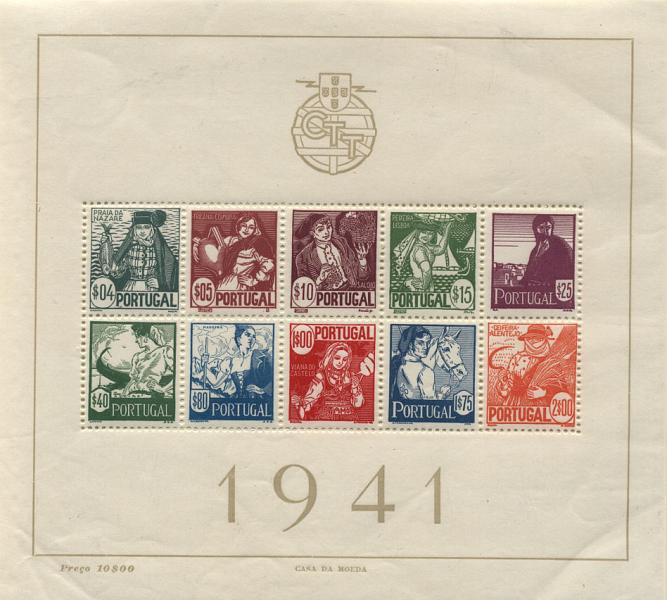 1198.jpg -     Lote:    1198            Portugal       Descrição:         1941 &mdash; Costumes Portugueses * 1.ª emissão. CE BLC4. Valor de catálogo &euro; 423,00.        BLC***       Valor Base:     &euro; 60,00     Valor Venda:     &euro; 60,00     