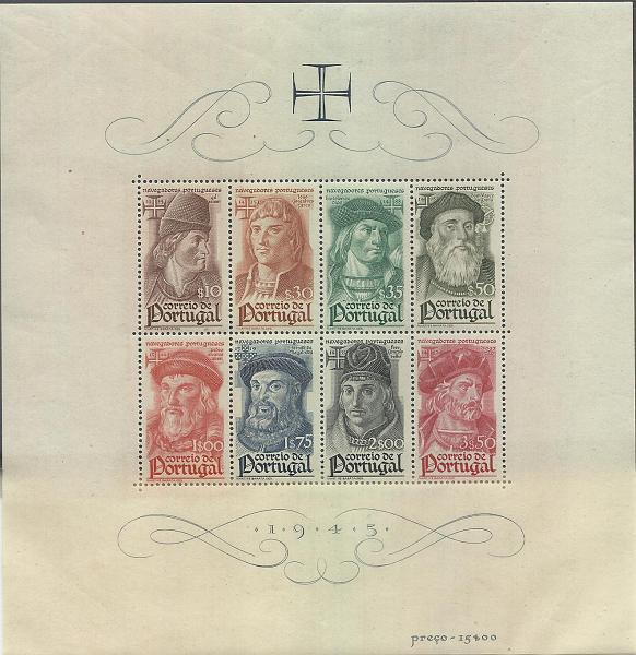 1201.jpg -     Lote:    1201            Portugal       Descrição:         1945 &mdash; Navegadores Portugueses. CE BLC7. Valor de catálogo &euro; 97,30.        BLC***       Valor Base:     &euro; 15,00     Valor Venda:     &euro; 20,00     