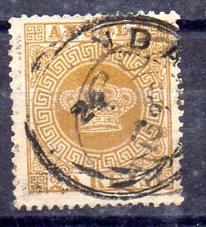 1238.jpg -     Lote:    1238            Angola       Descrição:         1870/77 &mdash; Tipo Coroa. CE3, 20 reis bistre, papel liso médio, denteado 13 &frac12;. Valor de catálogo &euro; 560,00.        O       Valor Base:     &euro; 120,00     Valor Venda:     &euro; 120,00     