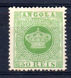 1246.jpg -     Lote:    1246            Angola       Descrição:         1870/77 &mdash; Tipo Coroa. CE6, 50 reis verde claro, papel espesso, denteado 12 &frac12;. Valor de catálogo &euro; 170,00.        *       Valor Base:     &euro; 35,00     Valor Venda:     &euro; 60,00     