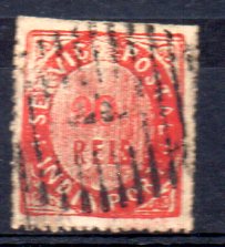 1295.jpg -     Lote:    1295            Índia       Descrição:         1871 &mdash; Nativos * Tipo II. CE9, 20 reis vermelho, papel espesso. Valor de catálogo &euro; 175,00.        O       Valor Base:     &euro; 35,00     Valor Venda:     &euro; 35,00     