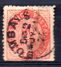 1296.jpg -     Lote:    1296            Índia       Descrição:         1871 &mdash; Nativos * Tipo II. CE9, 20 reis vermelho, papel espesso, obliterado com carimbo de BOMBAY. Valor de catálogo &euro; 175,00.        O       Valor Base:     &euro; 35,00     Valor Venda:     &euro; 35,00     