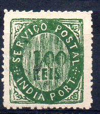 1298.jpg -     Lote:    1298            Índia       Descrição:         1871 &mdash; Nativos. Tipo II. CE11, 100 reis verde, papel espesso. Valor de catálogo &euro; 145,00.        *       Valor Base:     &euro; 35,00     Valor Venda:     &euro; 46,00     