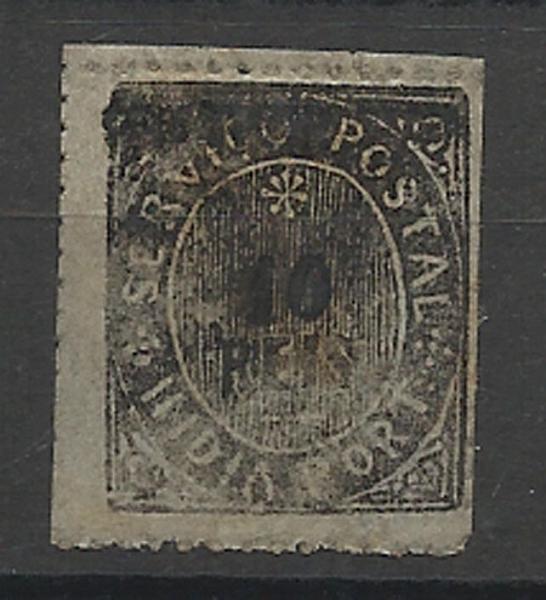 1315.jpg -     Lote:    1315            Índia       Descrição:         1877 &mdash; Nativos. Tipo III. CE37, 10 reis preto, papel azulado fino. Valor de catálogo &euro; 55,00.        **       Valor Base:     &euro; 12,00     Valor Venda:     &euro; 18,00     