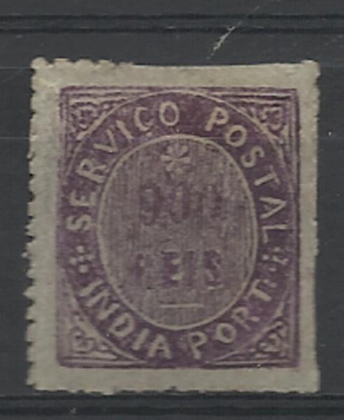 1322.jpg -     Lote:    1322            Índia       Descrição:         1877 &mdash; Nativos. Tipo IIIB. CE47, 900 reis violeta. Valor de catálogo &euro; 210,00.        **       Valor Base:     &euro; 40,00     Valor Venda:     &euro; 60,00     
