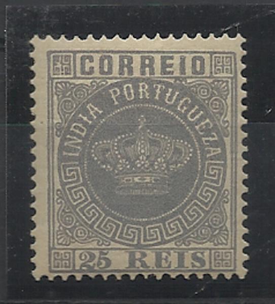 1325.jpg -     Lote:    1325            Índia       Descrição:         1880/81 &mdash; Tipo Coroa. Novas cores. CE58, 25 reis cinzento ardósia, denteado 13 &frac12;. Valor de catálogo &euro; 82,00.        **       Valor Base:     &euro; 30,00     Valor Venda:     &euro; 36,00     