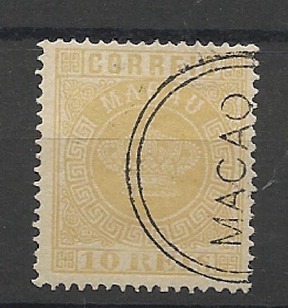 1352.jpg -     Lote:    1352            Macau       Descrição:         1884 &mdash; Coroa. CE2, 10 reis amarelo, denteado 13 &frac12;. Valor de catálogo &euro; 20,00.        O       Valor Base:     &euro; 6,00     Valor Venda:     &euro; 18,00     