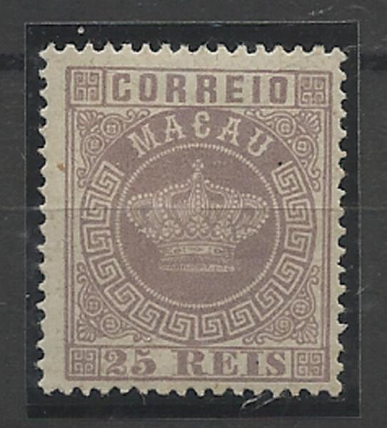 1368.jpg -     Lote:    1368            Macau       Descrição:         1885/89 &mdash; Coroa. CE18, 25 reis violeta, denteado 13 &frac12;. Valor de catálogo &euro; 165,00.        **       Valor Base:     &euro; 40,00     Valor Venda:     &euro; 190,00     