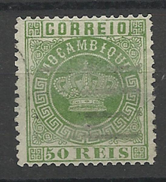 1426.jpg -     Lote:    1426            Moçambique       Descrição:         1876 &mdash; Coroa. CE6, 50 reis verde, denteado 12 &frac12;. Ligeira transparência. Valor de catálogo &euro; 182,00.        O       Valor Base:     &euro; 15,00     Valor Venda:     &euro; 15,00     