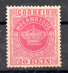 1431.jpg -     Lote:    1431            Moçambique       Descrição:         1881/85 &mdash; Tipo Coroa. Novas cores. CE11, 20 reis carmim rosa, denteado 13 &frac12;. Valor de catálogo &euro; 1.820,00. MB.        *       Valor Base:     &euro; 350,00     Valor Venda:     &euro; 350,00     