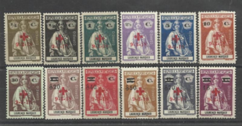 1469.jpg -     Lote:    1469            Lourenço Marques       Descrição:         1918 &mdash; Ceres com sobrecarga "Cruz Vermelha" e sobretaxa. CE159/170. Série completa. Valor de catálogo &euro; 97,00.        **       Valor Base:     &euro; 20,00     Valor Venda:     &euro; 24,00     
