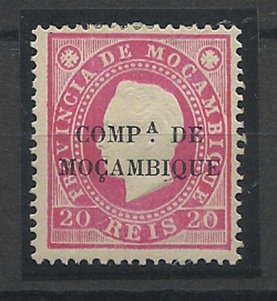 1470.jpg -     Lote:    1470            Companhia de Moçambique       Descrição:         1892 &mdash; D. Luís I. Selos de Moçambique com sobrecarga "COMP.ª DE MOÇAMBIQUE". CE3, 20 reis, sobrecarga B, tipo II, denteado 13 &frac12;, papel pontinhado. Valor de catálogo &euro; 80,00.        **       Valor Base:     &euro; 20,00     Valor Venda:     &euro; 20,00     
