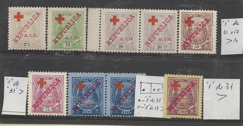 1474.jpg -     Lote:    1474            Companhia de Moçambique       Descrição:         1917 &mdash; Tipo Elefantes, com sobrecarga REPUBLICA e sobrecarga Cruz Vermelha. CE107/113. Série completa com selos CE109 e 112 em pares. Selo CE110 com "1" de "17" e "31" maiores; CE111 com "1" de "31" maior; CE112, par com "1" de "31" maior no primeiro selo e "1" de "17" maior no 2.º selo e CE113 com "1" de "31" maior. Valor aproximado de catálogo &euro; 982,00.        **       Valor Base:     &euro; 180,00     Valor Venda:     &euro; 260,00     