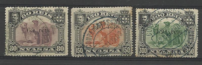 1476.jpg -     Lote:    1476            Companhia do Niassa       Descrição:         1903 &mdash; D. Carlos I. Selos de 1901 com sobretaxa. CE45/47. Série completa usada. Valor de catálogo &euro; 174,00.        O       Valor Base:     &euro; 35,00     Valor Venda:     &euro; 55,00     