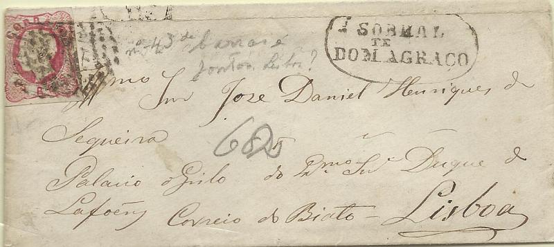 1551.jpg -     Lote:    1551            Portugal       Descrição:         Carimbos nominativos. 1862/64 &mdash; D. Luís I. Sobrescrito circulado de Sobral de Monte Agraço para Lisboa (28.11.??) com selo de 25 reis rosa. Carimbo nominativo batido a preto "SOBRAL / DE / DO M. AGRAÇO".        Carta       Valor Base:     &euro; 25,00     Valor Venda:     &euro; 70,00     
