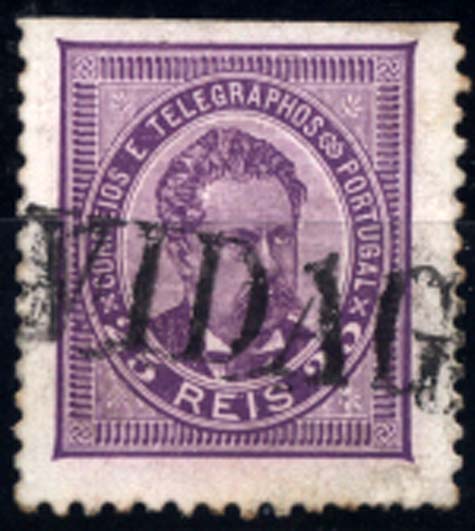 1559.jpg -     Lote:    1559            Portugal       Descrição:         Carimbos nominativos. 1884/87 &mdash; D. Luís I, de frente. CE63, 25 reis. Obliterado com carimbo batido a preto "VIDAGO". Raridade 60 (Gordon).        O       Valor Base:     &euro; 25,00     Valor Venda:     &euro; 25,00     