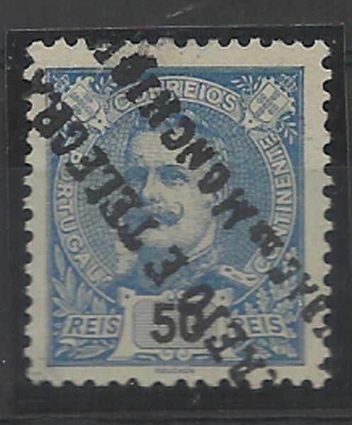 1578.jpg -     Lote:    1578            Portugal       Descrição:         Carimbos nominativos. 1895/96 &mdash; D. Carlos I Mouchon. CE132, 50 reis azul, obliterado com carimbo batido a preto "CORREIO E TELEGRAPHO / CALDAS DE MONCHIQUE".        O       Valor Base:     &euro; 15,00     Valor Venda:     &euro; 34,00     