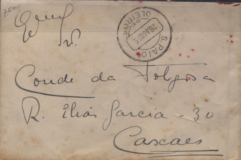 1587.jpg -     Lote:    1587            Portugal       Descrição:         Carimbos circulares datados. 1924/26 &mdash; Ceres. Sobrescrito circulado de S. Paio de Oleiros (26.08.25) para Cascais com selo de 40c CE283. Carimbo sem topónimo CTT, batido a preto, de "S. PAIO DE OLEIROS". MB.        Carta       Valor Base:     &euro; 10,00     Valor Venda:     &euro; 18,00     