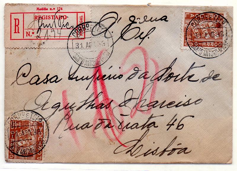 1636.jpg -     Lote:    1636            Açores       Descrição:         Carimbos circulares datados tipo 1880. Sobrescrito circulado registado de Santo António (31.08.38) para Lisboa (08.09.38) com selo de $40 Tudo pela Nação. Carimbo batido a preto "SANTO ANTONIO (PICO)". MB e MR.        Carta       Valor Base:     &euro; 20,00     Valor Venda:     &euro; 20,00     