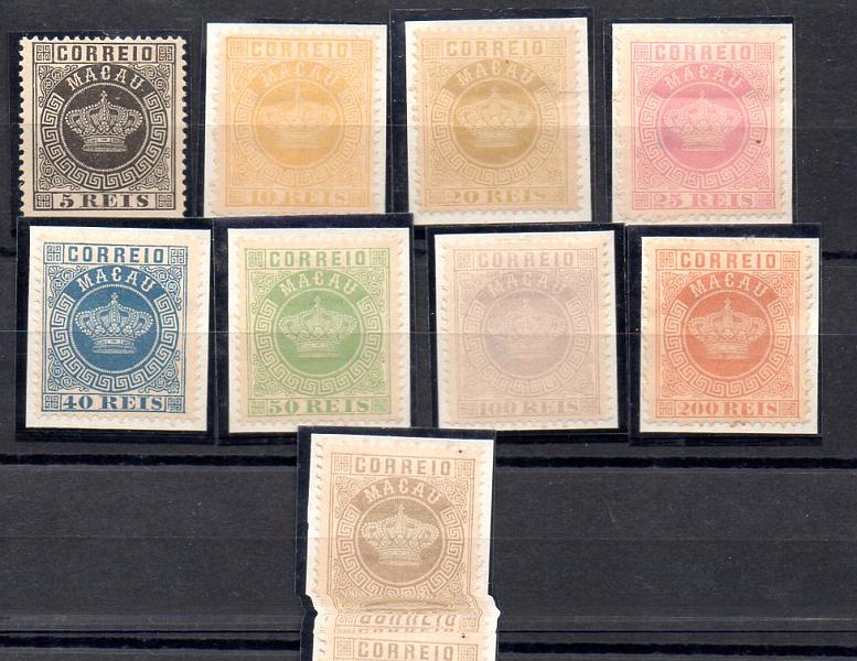 1788.jpg -     Lote:    1788            Macau       Descrição:         Reimpressões de 1905 * 1884 &mdash; Coroa. CE 1/9. Série completa. Valor de catálogo &euro; 540,00.         R*       Valor Base:     &euro; 110,00     Valor Venda:     &euro; 300,00     