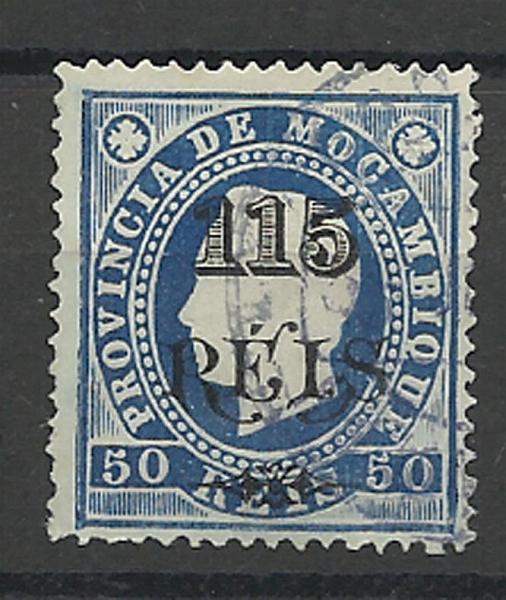 1790.jpg -     Lote:    1790            Moçambique       Descrição:         Reimpressão de 1905 * 1902 &mdash; D. Luís I, fita direita, com sobretaxa. CE72, 115 s/ 50 reis azul. Obliterado.        RO       Valor Base:     &euro; 10,00     Valor Venda:     &euro; 12,00     