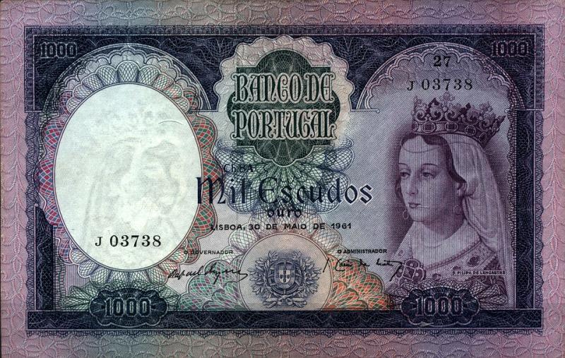 1887.jpg -     Lote:    1887                   Descrição:         1961 &mdash; D. Filipa de Lencastre. 1.000$00, chapa 8A. 30.05.1961. Bela.        NT       Valor Base:     &euro; 75,00     Valor Venda:     &euro; 95,00     