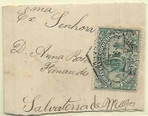 1937.jpg -     Lote:    1937      Lotes pelo Correio       Portugal       Descrição:         1898 &mdash; 4.º Centenário do Descobrimento do Caminho Marítimo para a Índia. CE148, 2 &frac12; reis verde azul, sobre cinta de jornal, circulado de Lisboa (30.04.98) para Salvaterra de Magos.        CNT       Valor Base:     &euro; 10,00     Valor Venda:     &euro; 10,00     