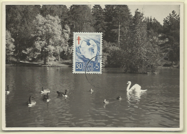 2107.jpg -     Lote:    2107      Lotes pelo Correio              Descrição:      Finlândia (Cisne) &mdash;   Postal ilustrado concordante com selo de 30+5c azul, obliterados com marca de dia ilegível. Lote a ver.         PM       Valor Base:     &euro; 10,00     Valor Venda:     Retirado     