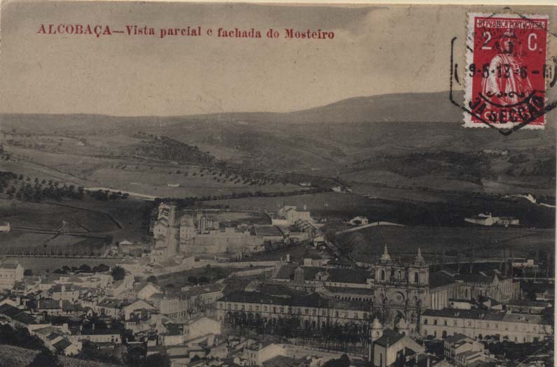 2123.jpg -     Lote:    2123      Lotes pelo Correio              Descrição:         Alcobaça &mdash; Vista parcial e fachada do Mosteiro. Circulado.        PI       Valor Base:     &euro; 10,00     Valor Venda:     &euro; 10,00     