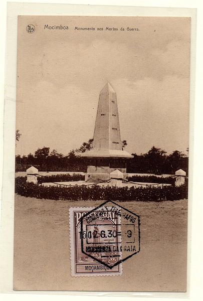 2174.jpg -     Lote:    2174      Lotes pelo Correio              Descrição:         Mocimboa. Monumento aos mortos. Postal ilustrado com selo do Imposto Postal. Marquês de Pombal de 15c (monumento).        PI       Valor Base:     &euro; 6,00     Valor Venda:     Retirado     