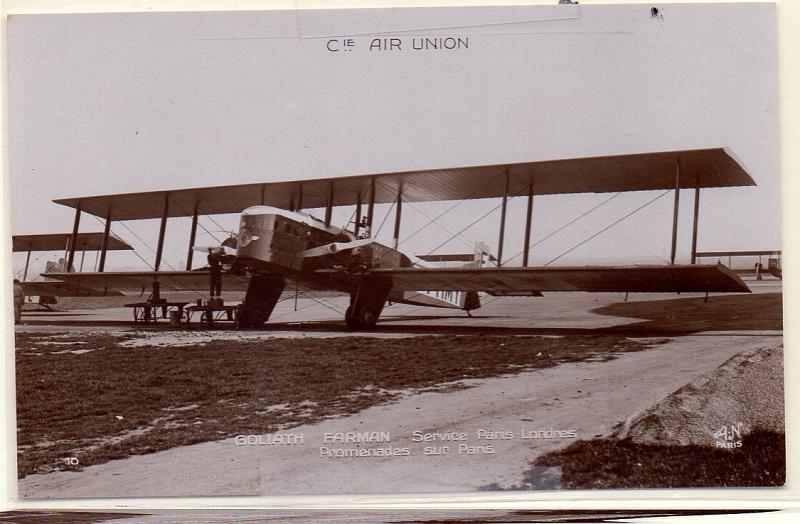 2196.jpg -     Lote:    2196      Lotes pelo Correio              Descrição:         Aviação * Cie. Air Union, Goliath Farman, service Paris &mdash; Londres. Novo.        PI       Valor Base:     &euro; 5,00     Valor Venda:     Retirado     