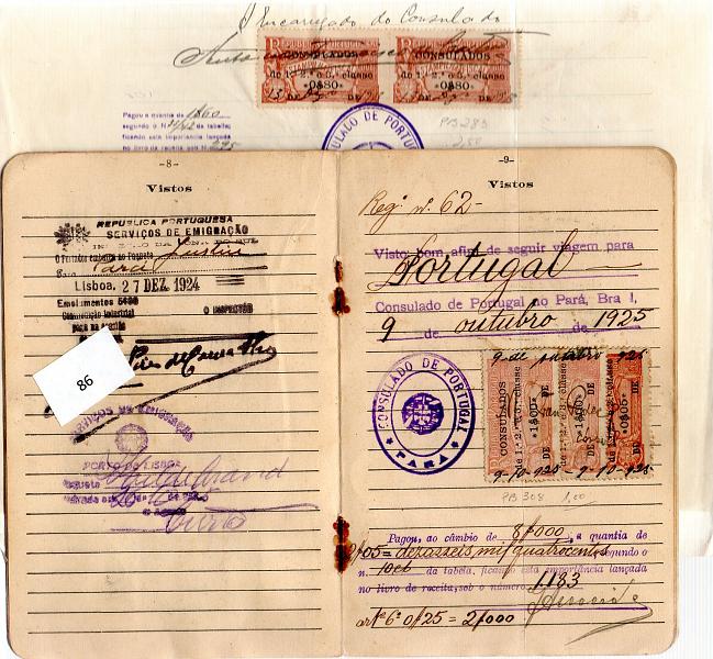 2199.jpg -     Lote:    2199      Lotes pelo Correio       Fiscais        Descrição:         Fiscais. Passaporte e documento consular com estampilhas consulares de 1913, 0$80 (2), 0$05 e 1$00 (2), PB 283, 299 e 308.        DOC       Valor Base:     &euro; 5,00     Valor Venda:     &euro; 8,00     