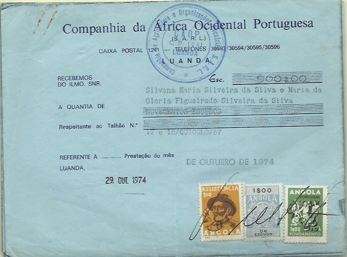 2212.jpg -     Lote:    2212      Lotes pelo Correio       Fiscais        Descrição:         Fiscais. Angola. Lote de 9 recibos com diversos selos fiscais, de assistência e povoamento. Lote a ver.        Lote       Valor Base:     &euro; 10,00     Valor Venda:     Retirado     