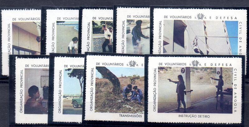2237.jpg -     Lote:    2237      Lotes pelo Correio       Vinhetas       Descrição:         Vinhetas. Angola. Organização Provincial de Voluntários e Defesa Civil de Angola. Lote com 9 vinhetas diferentes (série completa).        Lote       Valor Base:     &euro; 5,00     Valor Venda:     &euro; 9,00     