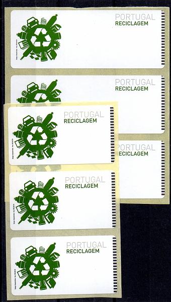 2296.jpg -     Lote:    2296      Lotes pelo Correio       Portugal       Descrição:         2009 &mdash; Reciclagem. CE ETQ47/48. Lote de duas tiras com 3 etiquetas sem impressão do valor.        ETQ       Valor Base:     &euro; 5,00     Valor Venda:     Retirado     