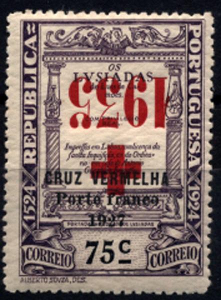 2303.jpg -     Lote:    2303      Lotes pelo Correio       Portugal       Descrição:         1929 &mdash; Porte Franco. Cruz Vermelha Portuguesa. Selos do Centenário de Luís de Camões, com sobrecarga. CE CVP56. Selo com a sobrecarga invertida.        ***       Valor Base:     &euro; 6,00     Valor Venda:     &euro; 8,00     