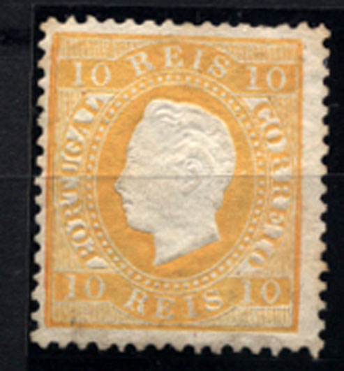 2324.jpg -     Lote:    2324      Lotes pelo Correio       Portugal       Descrição:         1870/76 &mdash; D. Luís I, fita direita. CE37, 10 reis amarelo laranja, denteado 12 &frac12;. Valor de catálogo &euro; 132,00.        *       Valor Base:     &euro; 10,00     Valor Venda:     Retirado     