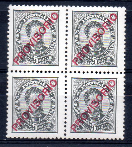 2350.jpg -     Lote:    2350      Lotes pelo Correio       Portugal       Descrição:         1892/1893 &mdash; D. Luís I. Sobrecarga PROVISÓRIO. CE82, 5 reis preto, sobrecarga c, papel porcelana, denteado 11 &frac12;. Quadra. Valor de catálogo &euro; 202,40. MB.        ***       Valor Base:     &euro; 25,00     Valor Venda:     Retirado     