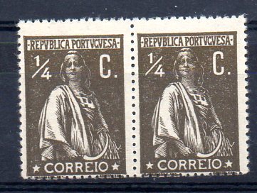 2370.jpg -     Lote:    2370      Lotes pelo Correio       Portugal       Descrição:         1912 &mdash; Ceres. CE206, &frac14; c sépia. Par horizontal em denteado 15x14 e em papel cartolina. Valor de catálogo &euro; 157,60.        ***       Valor Base:     &euro; 20,00     Valor Venda:     &euro; 32,00     