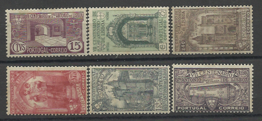 2391.jpg -     Lote:    2391      Lotes pelo Correio       Portugal       Descrição:         1931 &mdash; VII Centenário da Morte de S. António. CE531/536. Série completa. Selos com pontos de óxido. Lote a ver. Valor de catálogo &euro; 180,00.        **       Valor Base:     &euro; 15,00     Valor Venda:     Retirado     