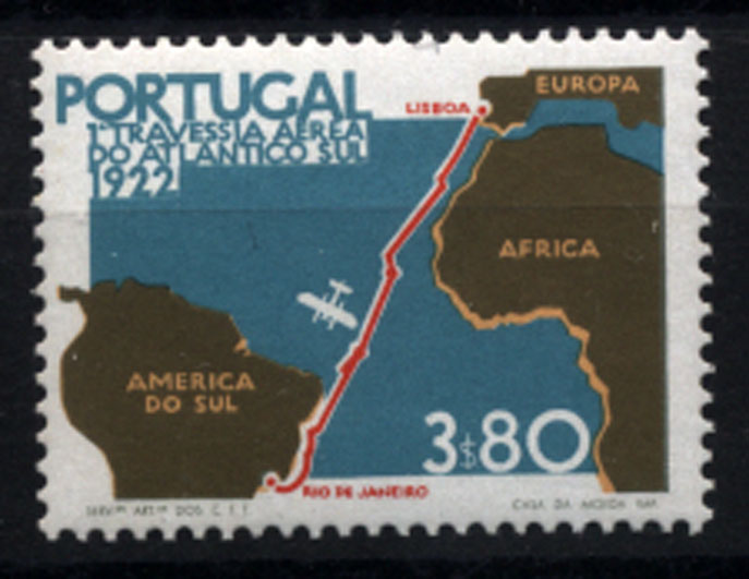 2423.jpg -     Lote:    2423      Lotes pelo Correio       Portugal       Descrição:         1972 &mdash; Cinquentenário da 1.ª Travessia Aérea Lisboa &mdash; Rio de Janeiro. CE1174, 3$80 em denteado 13 &frac12;. Valor de catálogo &euro; 236,00.        ***       Valor Base:     &euro; 40,00     Valor Venda:     &euro; 60,00     